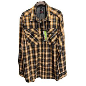 Mens ATG Wrangler Long-Sleeve Plaid Shirt Size L Black/Yellow Cotton & Polyester